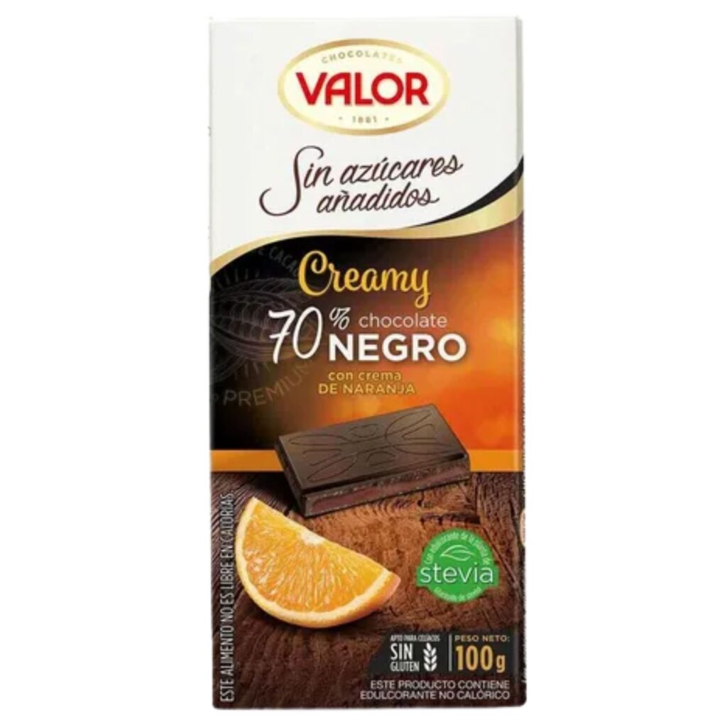 70% Chocolate amargo con trozos de naranja deshidratada x 100g Valor
