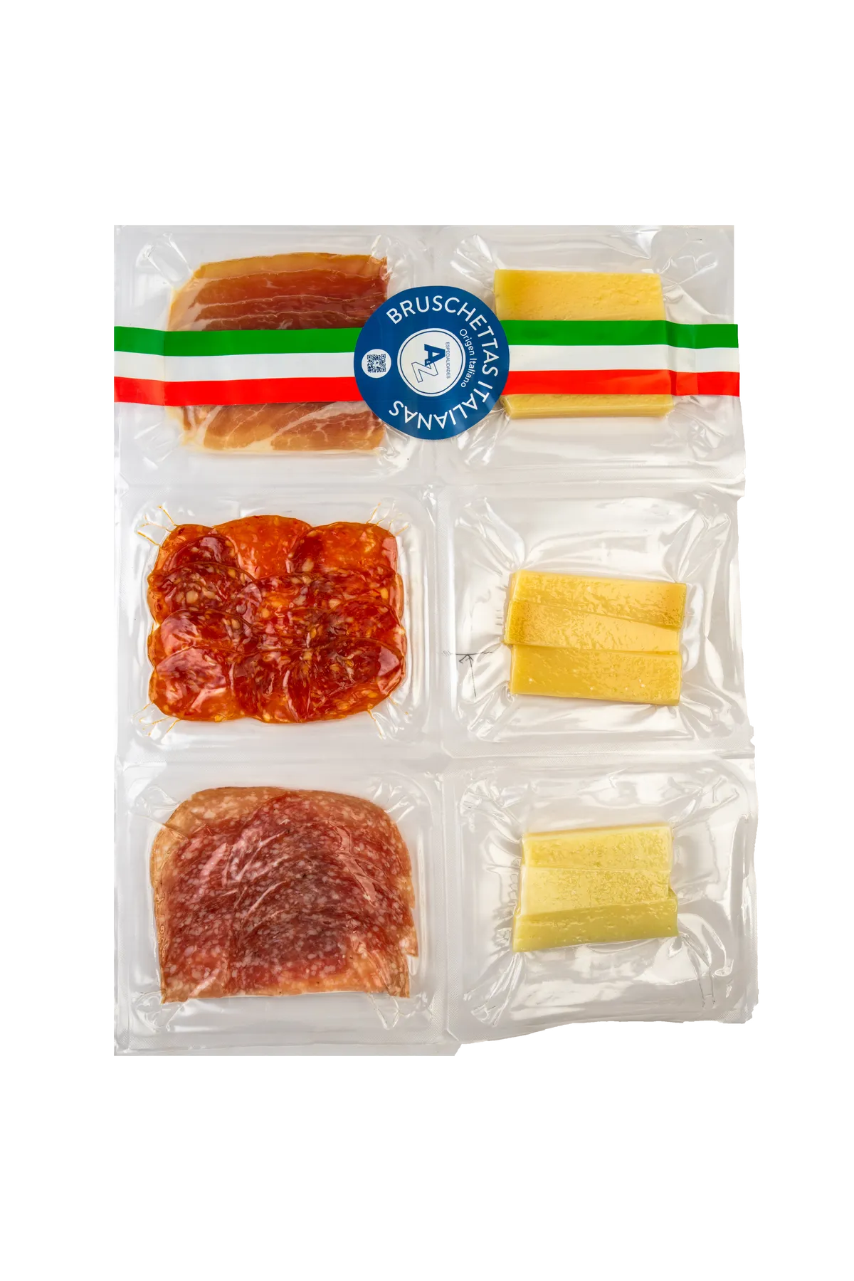 Bruschettas Italianas x 245g (TG, Prosciutto 0.06, Napoli 0.06, Provolone 0.12, Pecorino 0.12, Milano 0.06, Grana 0.12) Especialidades A & Z